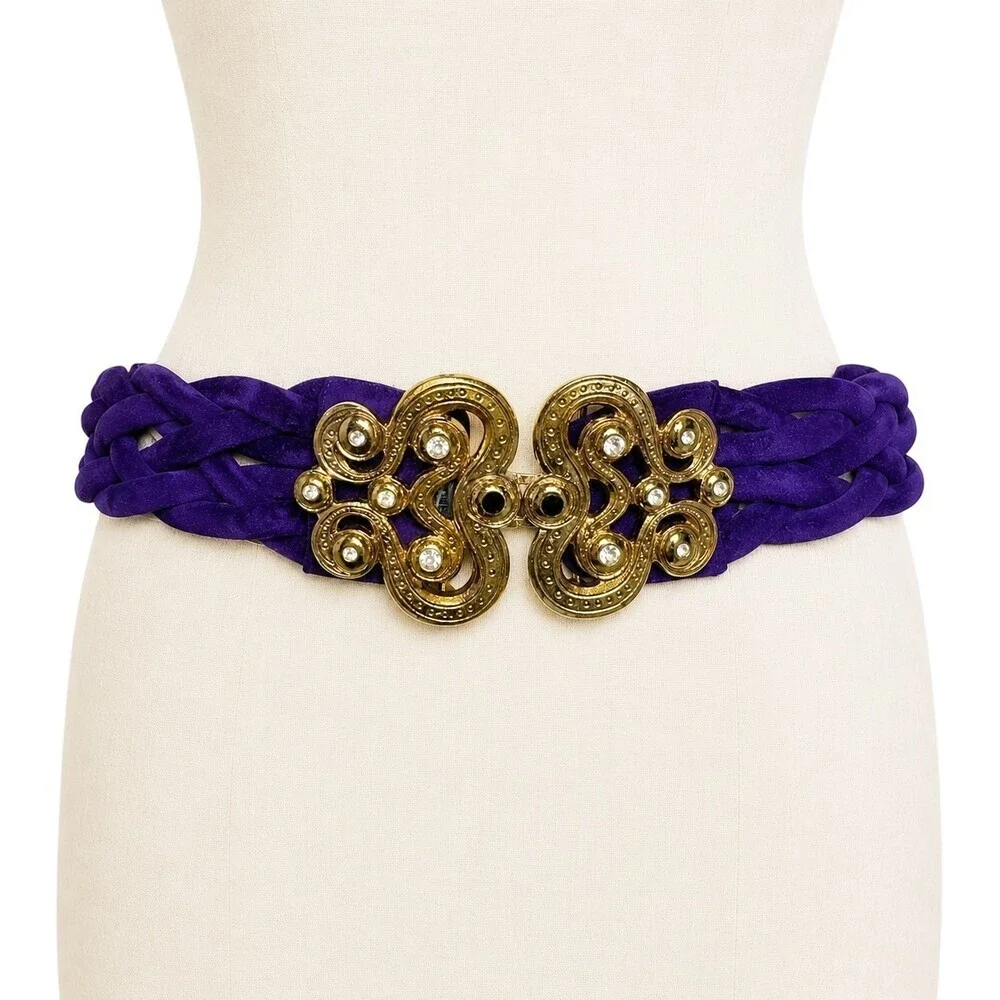 Emanuel Ungaro Parallele Paris Vintage 90's Purple Suede statement belt gold NWT